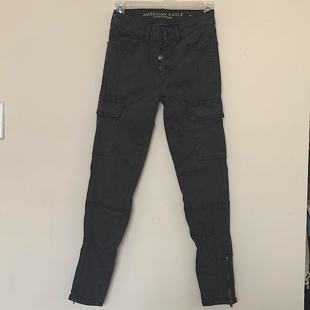 American Eagle Light Grey Cargo Pants Super Stretch